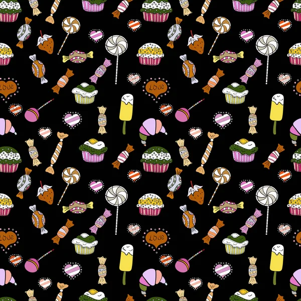 Muffin Süße Textur Hintergrund Cupcake Nahtlose Muster Bunte Cremefarbene Dessertkulisse — Stockvektor