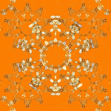 Kahverengi ve turuncu renklerde altın kar taneleri. Noel altın kar tanesi kusursuz desen. Kış kar dokusu skeci. Sembol bayramı, yeni yıl kutlama vektörü altın desen.