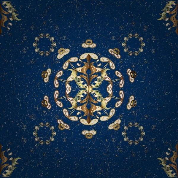 Gouden Elementen Blauwe Bruine Kleuren Naadloze Oosterse Ornament Stijl Van — Stockvector