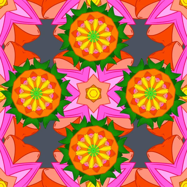 Blumen Orange Rosa Und Grünen Farben Nahtloses Blumenmuster Vektor Illustration — Stockvektor