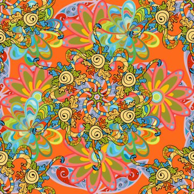 Mavi, turuncu ve sarı renklerde. Güzel kumaş deseni. Vektör çizimi. Vektör illüstrasyonunda kusursuz çiçek deseni.