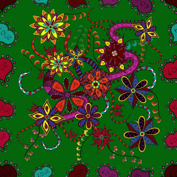 Éléments Fleurs Plates Design Couleur Printemps Thème Motif Sans Couture — Image vectorielle