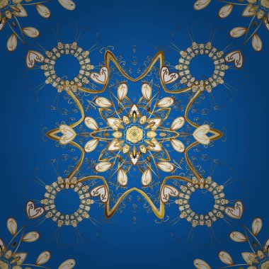 Şam, tasarım için kusursuz desen. Altın elementlerle mavi ve kahverengi renklerde vektör pürüzsüz desen.