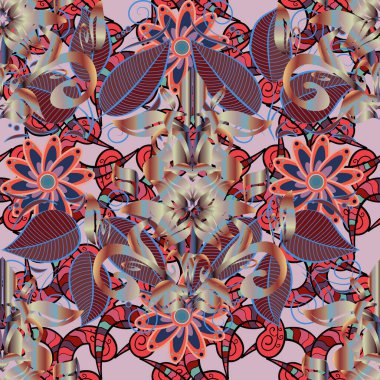 Kusursuz dekoratif arka plan, çiçek mandala. Çiçek. Tarafsız, kahverengi ve pembe renklerde. Vektör illüstrasyonu.