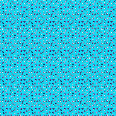 Elle çizilmiş tatlılar: Kekler, kek, turta, kekler. Vektör çizimi. Mavi, mor ve beyaz üzerine güzel bir doğum günü geçmişi var..