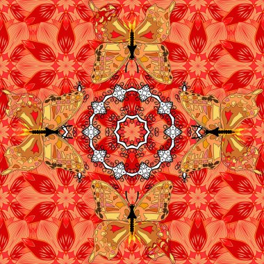 Turuncu, kırmızı ve siyah soyut suluboya kelebekleri olan pürüzsüz bir arkaplan deseni. Vektör çizimi. Sonsuz. Yazdırmayı tekrarla.