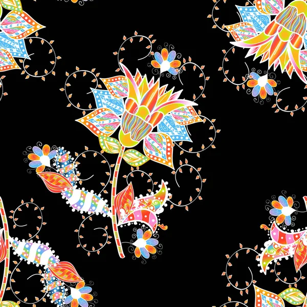 Εικονογράφηση Διανύσματος Ύφασμα Χωρίς Ραφή Τόνυ Χαριτωμένο Μοτίβο Λουλουδιών Στο — Διανυσματικό Αρχείο
