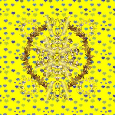 Sınır çerçeveli desenli halı. Tarafsız, yeşil ve sarı renkler üzerine bir resim. Vektör çizimi. Geleneksel çiçek motifli ve geometrik süslemeli renkli oryantal mozaik. Kusursuz..