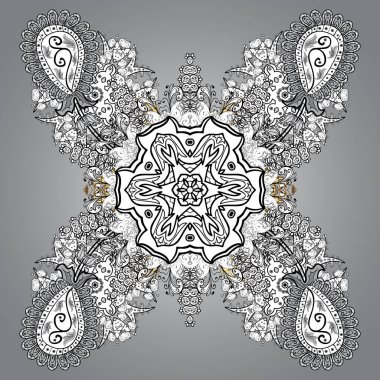 Vektör Mandala. Beyaz, gri ve siyah renkler. Boho tarzı çiçek. Döşemeli mandala tasarımı, baskı kumaşı veya kağıt ve daha fazlası için en iyisi..