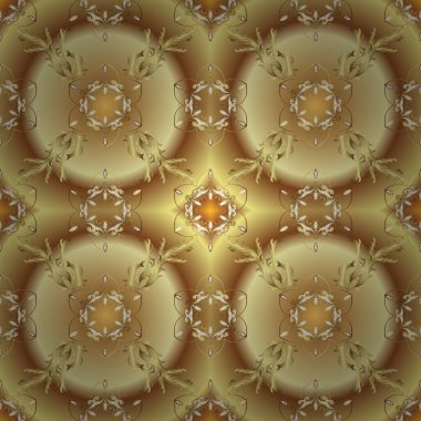 Klasik vektör altın desen. Çiçek süsü kumaş deseni, cam, çiçek desenli metal bej ve sarı renkli altın elementler..