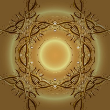 Altın desen. Kahverengi ve sarı renklerde altın elementlerle desen. Vektör oryantal süsü.