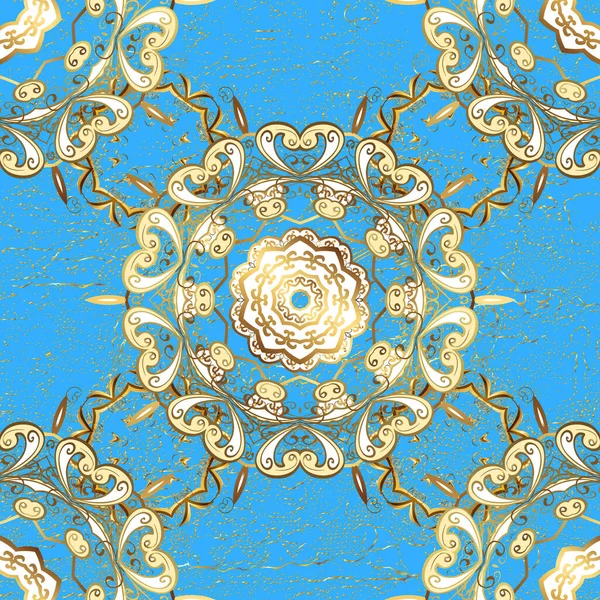 Illustratie Beige Blauwe Kleuren Klassieke Luxe Ouderwetse Damast Ornament Koninklijke — Stockvector