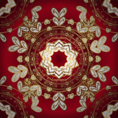 Kusursuz. Sınır çerçeveli desenli halı. Kahverengi ve kırmızı renklerin çizimi. Klasik geleneksel çiçek motifli ve geometrik süslemeli renkli doğu mozaiği. Vektör illüstrasyonu.