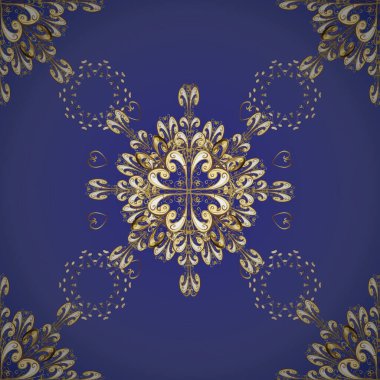 Vektör çizimi. Mor ve mavi renklerde altın elementlerle klasik desen.