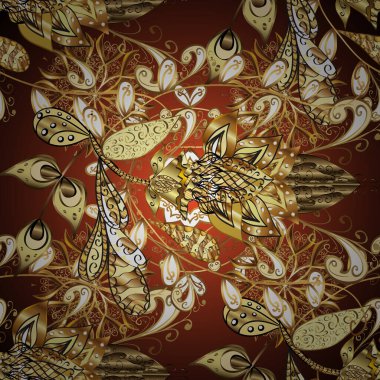 Davetiyeler, kartlar, sertifika, web sayfası için vektör illüstrasyonu. Sarı renklerdeki altın element. Tasarım şablonu için vektör çizgisi sınırında. Altın desenli çiçek dekoru. Doğu tarzı ögesi.