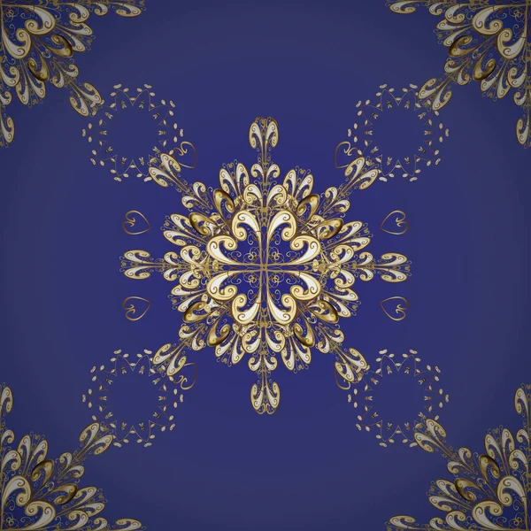 Vektorillustration Vintage Muster Auf Violetten Und Blauen Farben Mit Goldenen — Stockvektor