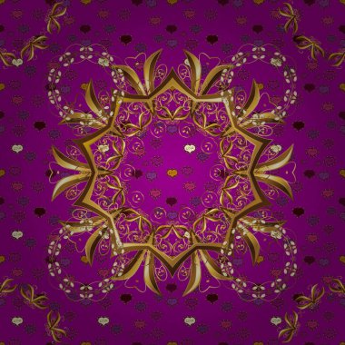 Çiçek süsü kumaş deseni, cam, çiçek desenli metal kahverengi ve mor renkli ve altın elementli. Klasik, altın, pürüzsüz model..