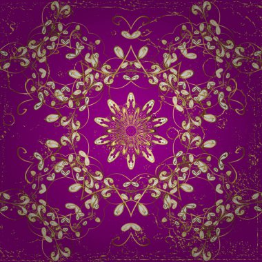 Oriental vektör klasik mor, bej ve altın desenli. Kusursuz soyut bir arkaplan. Vektör illüstrasyonu.