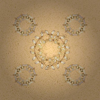 Bej ve sarı renklerdeki altın desenli altın elementler. Süslü vektör dekorasyonu. Barok tarzında eskiz tasarımı için kusursuz damaske desen arkaplanı.