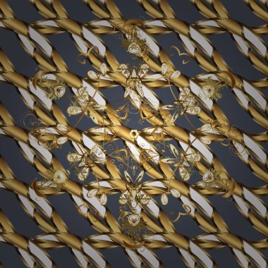 Çizgi sanatı tasarım şablonu için kusursuz sınır. Kahverengi ve mavi renklerde altın element. Altın desenli çiçek dekoru. Davetiyeler, kartlar, web sayfası için vektör illüstrasyonu. Doğu tarzı ögesi.