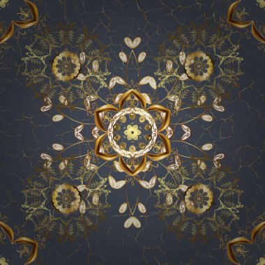 Barok tarzında kusursuz bir doğulu süsü. Mavi ve kahverengi renkler üzerinde geleneksel altın desenli vektör.