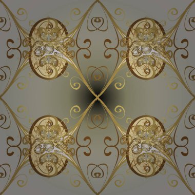 Gri ve nötr renklerde altın elementli vektör deseni. Şam tasarım için kusursuz desen.