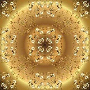 Barok tarzında kusursuz bir doğulu süsü. Bej ve kahverengi renklerde altın elementler. Geleneksel klasik, kusursuz vektör kalıbı.