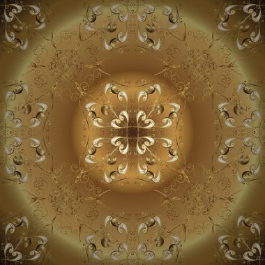 Kış sembolü, Mutlu Noeller, Mutlu yıllar 2019. Soyut taslak, ambalaj dekorasyonu. Altın kar taneleri basit, pürüzsüz desen. Kahverengi ve bej renkli vektör altın deseni.