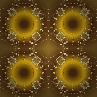 Barok tarzında kusursuz bir doğulu süsü. Kahverengi ve sarı renklerde geleneksel altın desenli vektör.