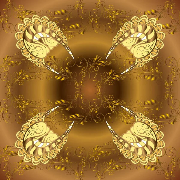 无缝制卷发 向量金色的图案 东方风格的阿拉伯风格将金黄色和褐色的图案与金色元素结合在一起 — 图库矢量图片