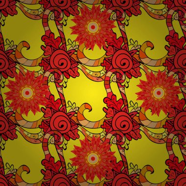 Küçük çiçekteki sevimli çiçek deseni. Vektör deseni. Vektör çizimi. Sarı, siyah ve kırmızı renkte yaz çiçekleri..