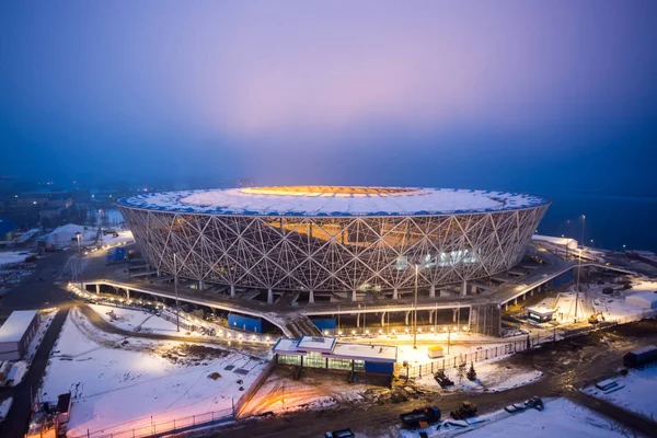 Mars 2018 Volgograd Russie Illumination Nocturne Terrain Construction Nouveau Stade — Photo
