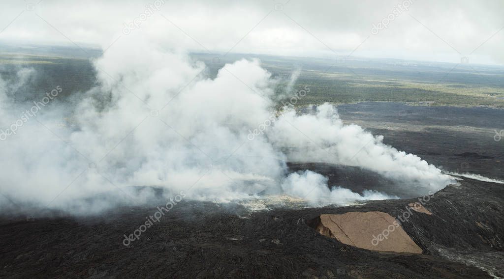 Smoking Pu'u O'o crater Hawaii