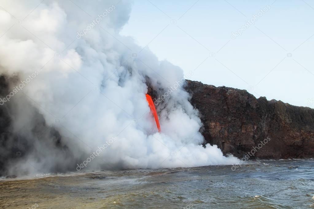 Lava pours into the ocean in Hawaii