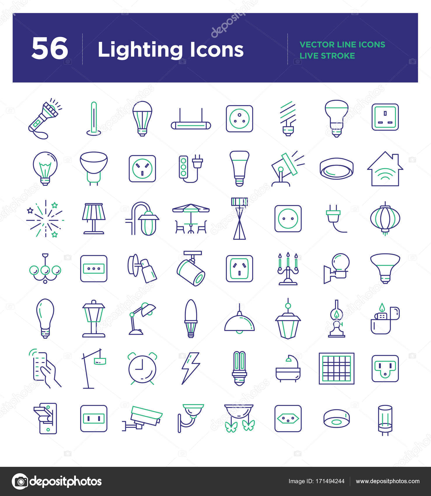 Lighting Line Icons Set Stock Vector Image by