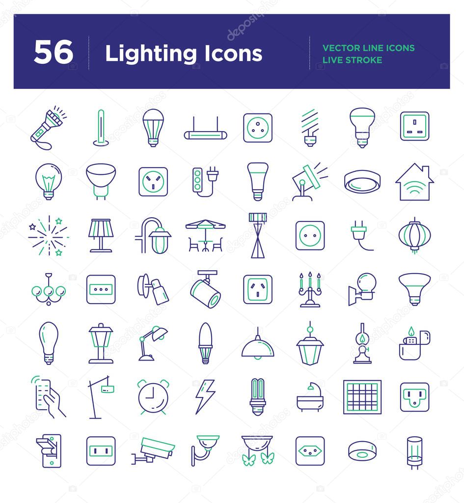 Lighting Line Icons Set