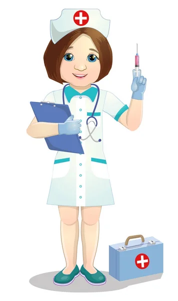 Female White or Caucasian Nurse Preparing to Give A Shot — Stock Vector