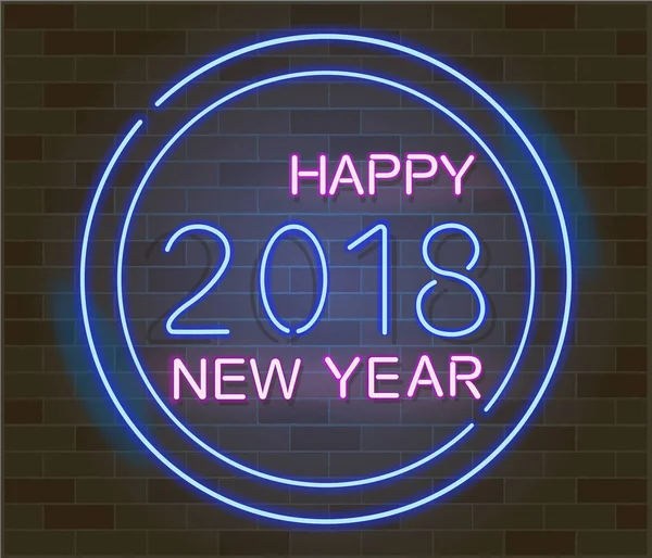 Felice anno nuovo 2018. Illustrazione della festa vettoriale del neon incandescente 2018 segno — Vettoriale Stock
