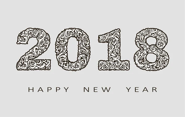 2018 Buon anno biglietto di auguri. con doodles.for disegnato a mano banner, manifesti, volantini. Sfondo astratto. Illustrazione vettoriale — Vettoriale Stock