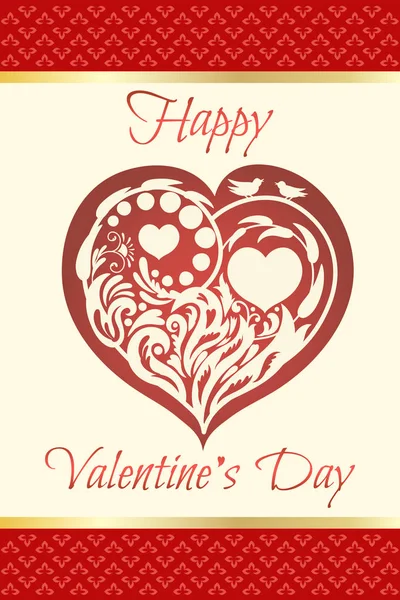 Tarjeta de San Valentín. Corazón floral.hermosa silueta del corazón de flores de encaje, zarcillos y hojas.Ilustración vectorial — Vector de stock