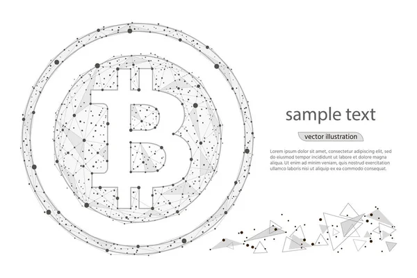 Bitcoin digitale valuta coin.isolated van lage poly draadframe op witte achtergrond. Vector abstracte veelhoekige afbeelding — Stockvector