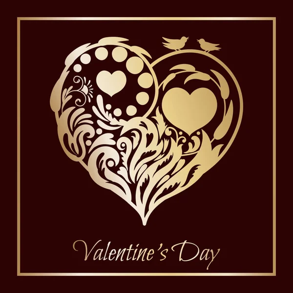 Carte de Saint Valentin. Coeur fleuri.belle silhouette du coeur de fleurs de dentelle, de vrilles et de feuilles. illustration — Photo