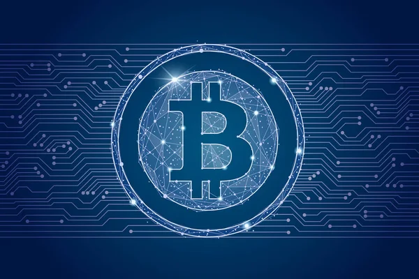 Bitcoin dijital para coin.cyber ağ background.isolated düşük Poli tel çerçeve üzerinden. Vektör soyut poligonal görüntü