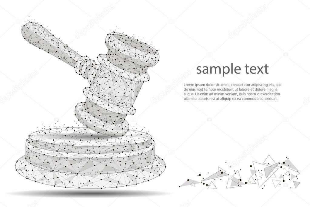 abstract hammer design of a judge, in the form of lines and dots on a white background with space for text.  illustration