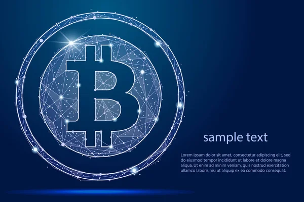 Abstraktní coin.isolated Digitální měna Bitcoin od nízké poly drátový hvězdy pozadí. abstraktní obraz polygonální — Stock fotografie