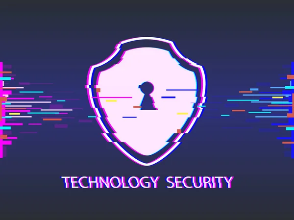 Cyber sikkerhedskoncept: Skjold, glitch design.vector illustration – Stock-vektor
