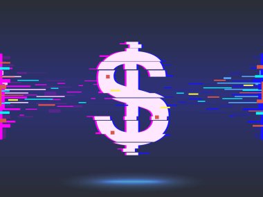 Doları icon.glitch tasarım, neon simgesi, arka plan. vektör