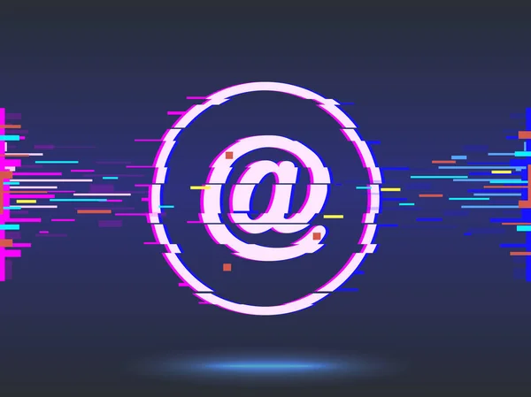 Email.glitch design, pictograma neon, fundal abstract. vector — Vector de stoc