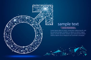 soyut tasarım erkek sembolü. alan arka plan üzerinde düşük Poli tel kafes üzerinden izole. Vektör soyut poligonal görüntü mash çizgi ve nokta, yıldız. Yazdırma ve web öğeleri için