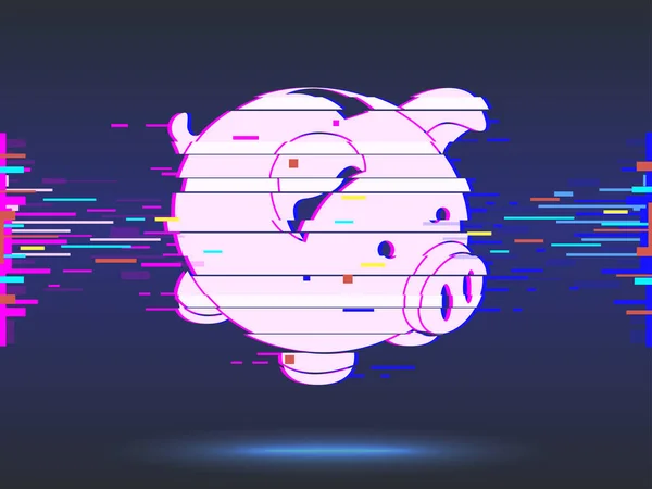 Piggy bank. glitch design, neon icoon, abstracte achtergrond. Elegante stippen voor zakelijke presentaties. Digitale graphics.vector — Stockvector